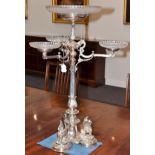 Large Victorian electroplated centrepiece with four glass dishes