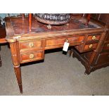 # A 19th century Continental walnut desk on stop-fluted legs