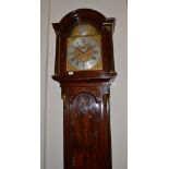 A mahogany eight day longcase clock, arched hood, Corinthian stop fluted columns, 12-inch arched