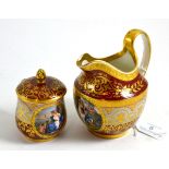 A Vienna porcelain custard cup painted with Dido's Lament and a milk jug painted with Rinaldo and