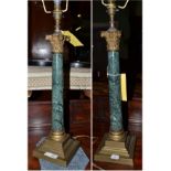 # Pair of brass and green marble table lamps, height excluding light switch 50cm