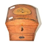 A 19th century satinwood inlaid domed top box with key, 22cm wide