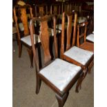 Eight Queen Anne style dining chairs, beech bedroom chair with cane seat and two Victorian dining