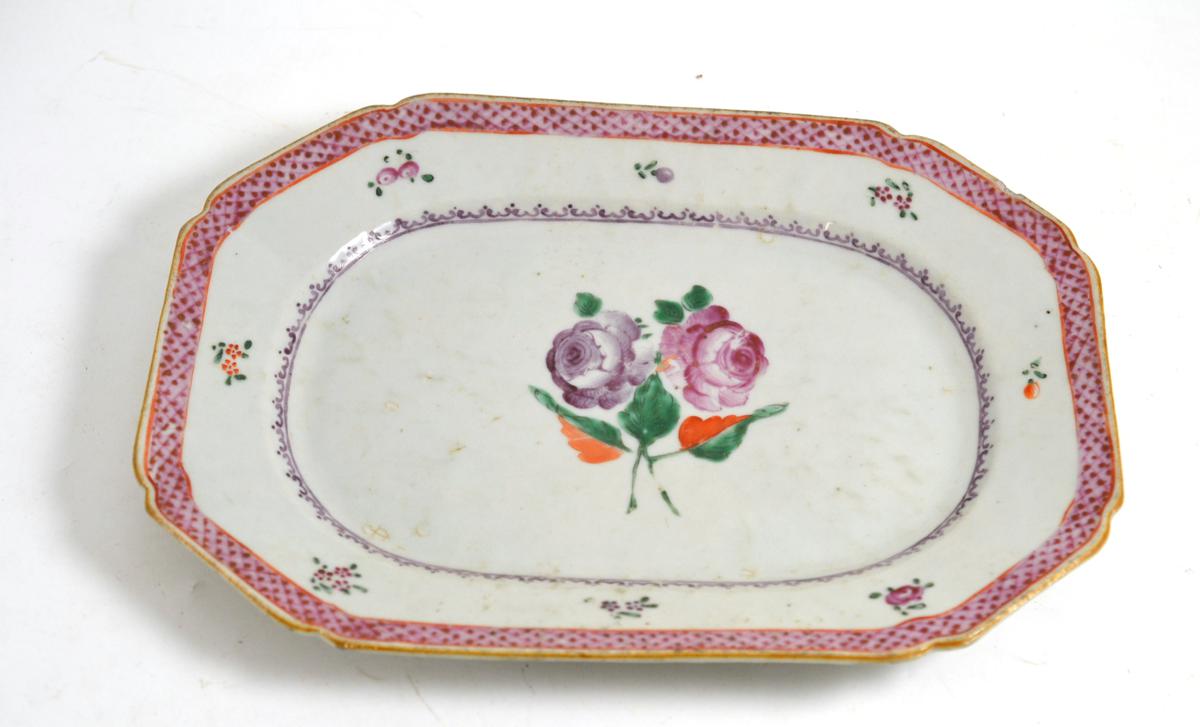 An 18th century famille rose small meat plate, 29cm diameter