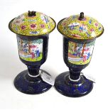A pair of late 18th/early 19th century Chinese enamel goblets and covers, the domed covers with