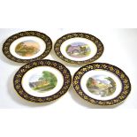 A set of four Aynsley porcelain hand decorated topographical plates, Richmond, Barnard Castle,