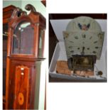 A mahogany eight day longcase clock, swan neck pediment, inlaid trunk and plinth, 12-inch painted