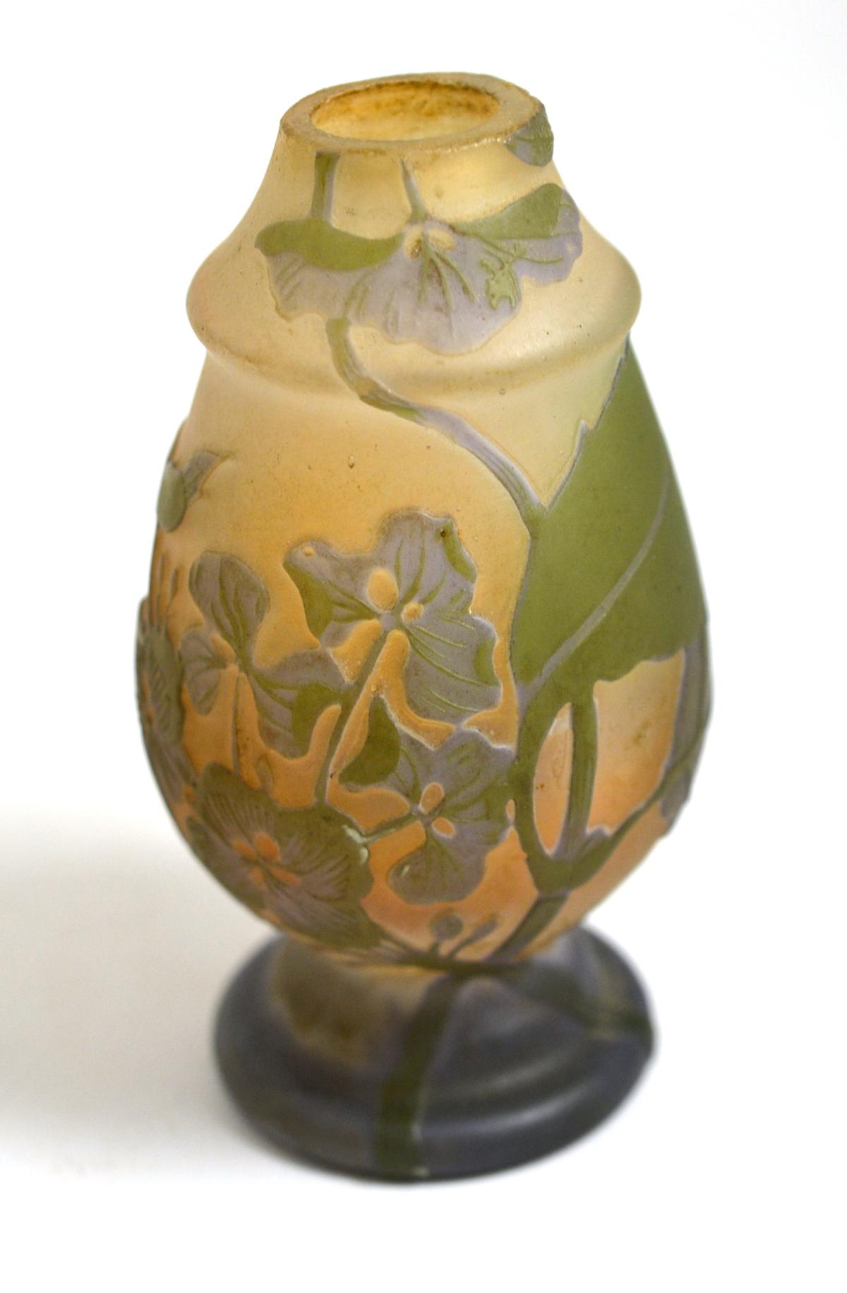 Small cut down Galle vase, height 12cm