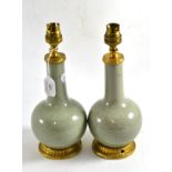 Pair of Chinese celadon vases mounted as lamps, 28cm high (including fittings)