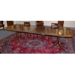 George III style mahogany double pedestal dining table with two additional leaves