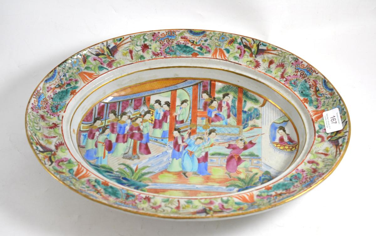 A large oval Canton dish, 41cm diameter