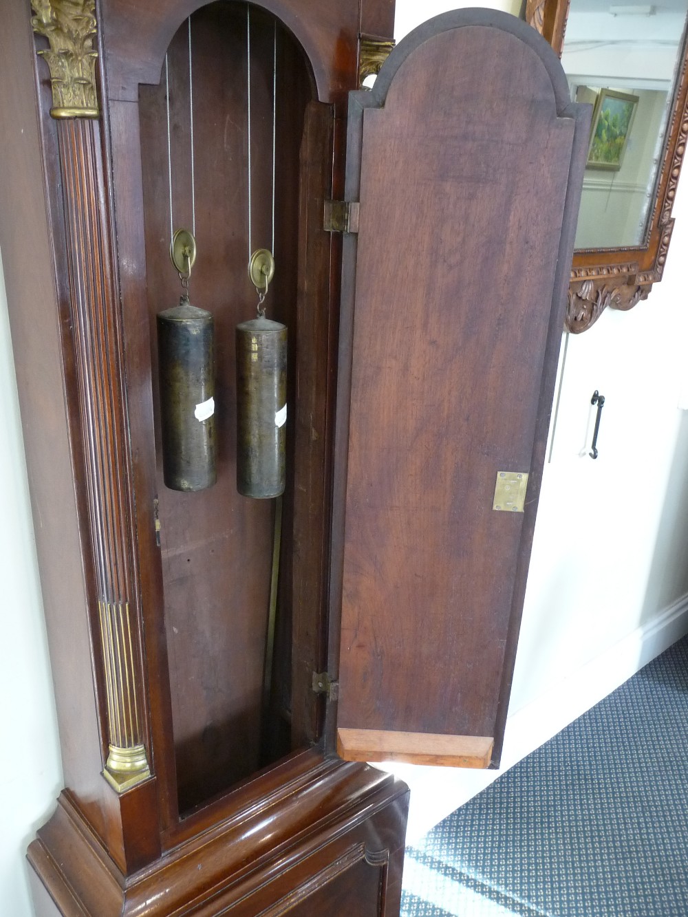 A mahogany eight day longcase clock, arched hood, Corinthian stop fluted columns, 12-inch arched - Image 7 of 9