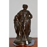 A 19th century French bronze figure group, 49cm high, the base stamped 'Societe des Bronzed'