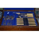 An oak cased canteen of silver plated flatware