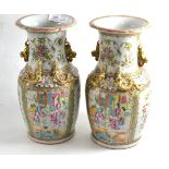 Pair of late 19th century Chinese canton famille rose pattern vases, 36cm high