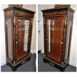 Pair of ebonised and brass inlaid Boulle style display cabinets