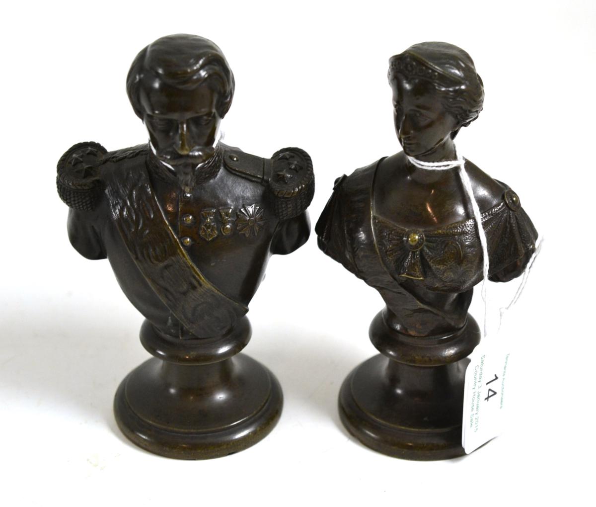 A pair of late 19th century French busts, each 14cm high