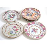 Six Chinese famille rose plates and two Chinese export plates