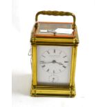 A brass striking and repeating alarm carriage clock, signed J.Klaftenberger, 157 Regent Street,