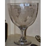 An engraved glass goblet, 39cm high