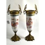 ^ Pair of late 19th century glass vases decorated with classical figures in chariots, 42cm high