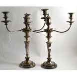 Pair of Victorian silver plated three-light candelabra, 50cm high