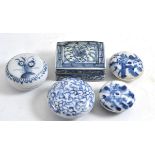 Five Chinese blue and white pots and covers