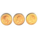 3 x Half Sovereigns: 1911, 1913 & 1914,