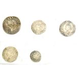 Elizabeth I, 5 x Silver Coins comprising