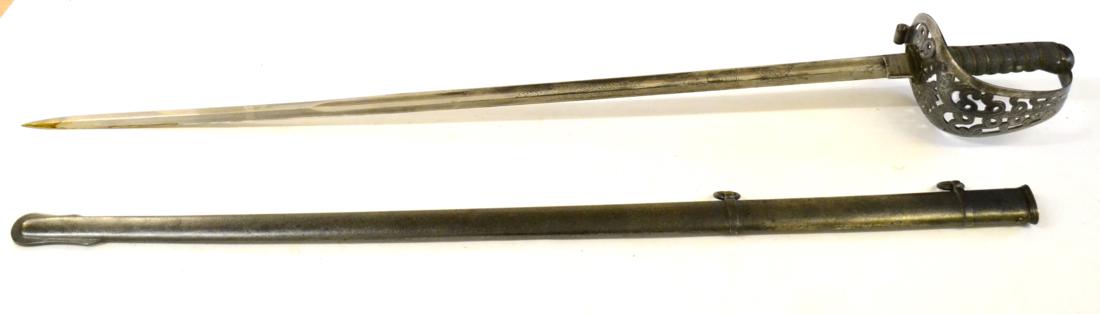 An Edwardian 1887 Pattern Heavy Cavalry Officer's Dress Sword, the 91cm single edge fullered steel