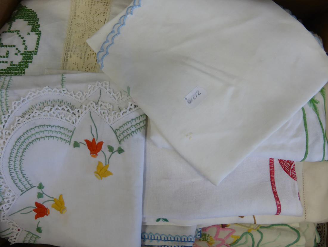 Assorted Linen and Textiles, embroidered cloths, table cloths etc (three boxes) - Image 4 of 4