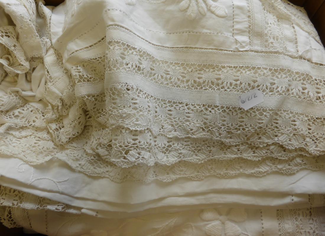 Assorted White Linen Sheets, cloths, embroidered and crochet textiles etc (two boxes) - Image 2 of 3
