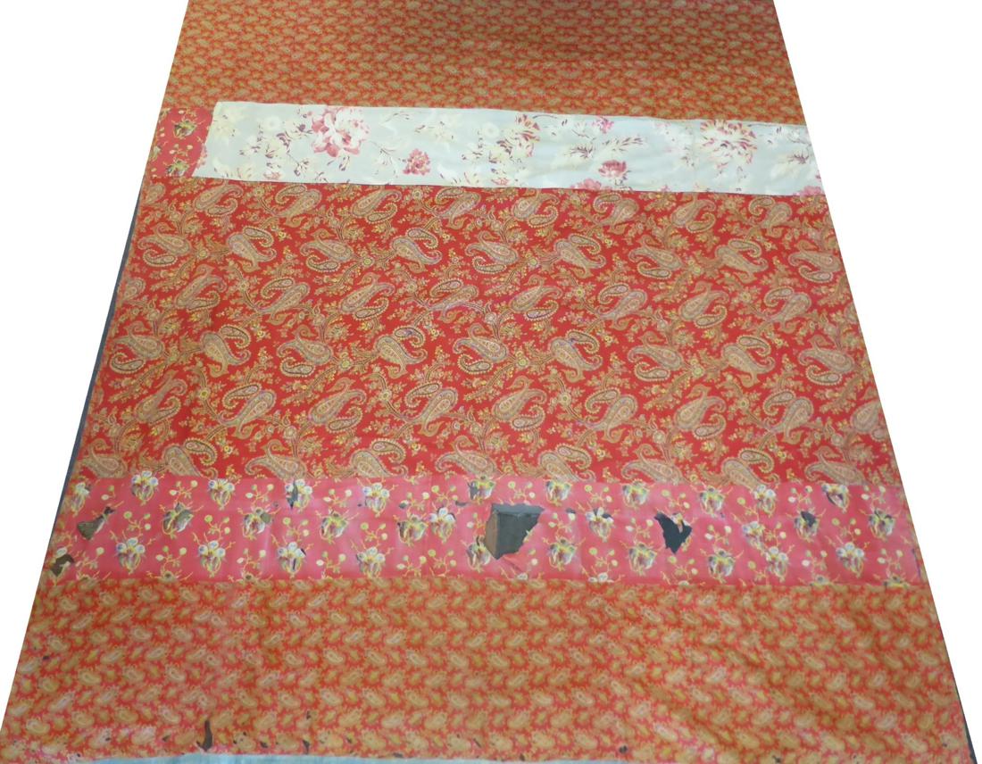 Late 19th Century Wool Patchwork Quilt, with wool floral 'rosettes' and turkey red paisley cotton to - Image 5 of 5