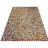 Large Early 20th Century Hexagonal Patchwork Quilt with a cotton reverse printed with hexagons,