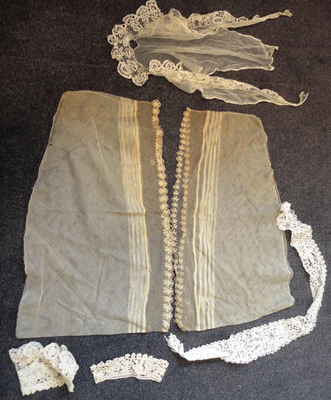 Honiton Lace Trimmed Veil, 110cm by 195cm, bonnet veil,  collars, cuffs, and trimmed handkerchiefs - Image 7 of 10