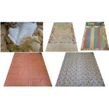 Assorted Textiles and Bed Covers including a circa 1930's cream and floral printed bed canopy,