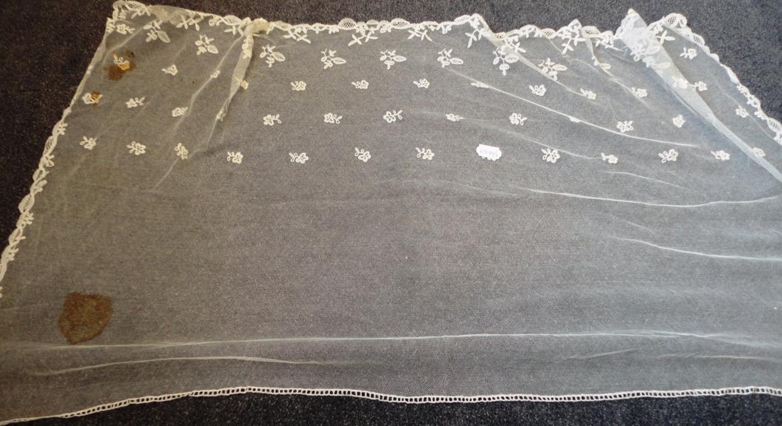 Honiton Lace Trimmed Veil, 110cm by 195cm, bonnet veil,  collars, cuffs, and trimmed handkerchiefs - Image 8 of 10