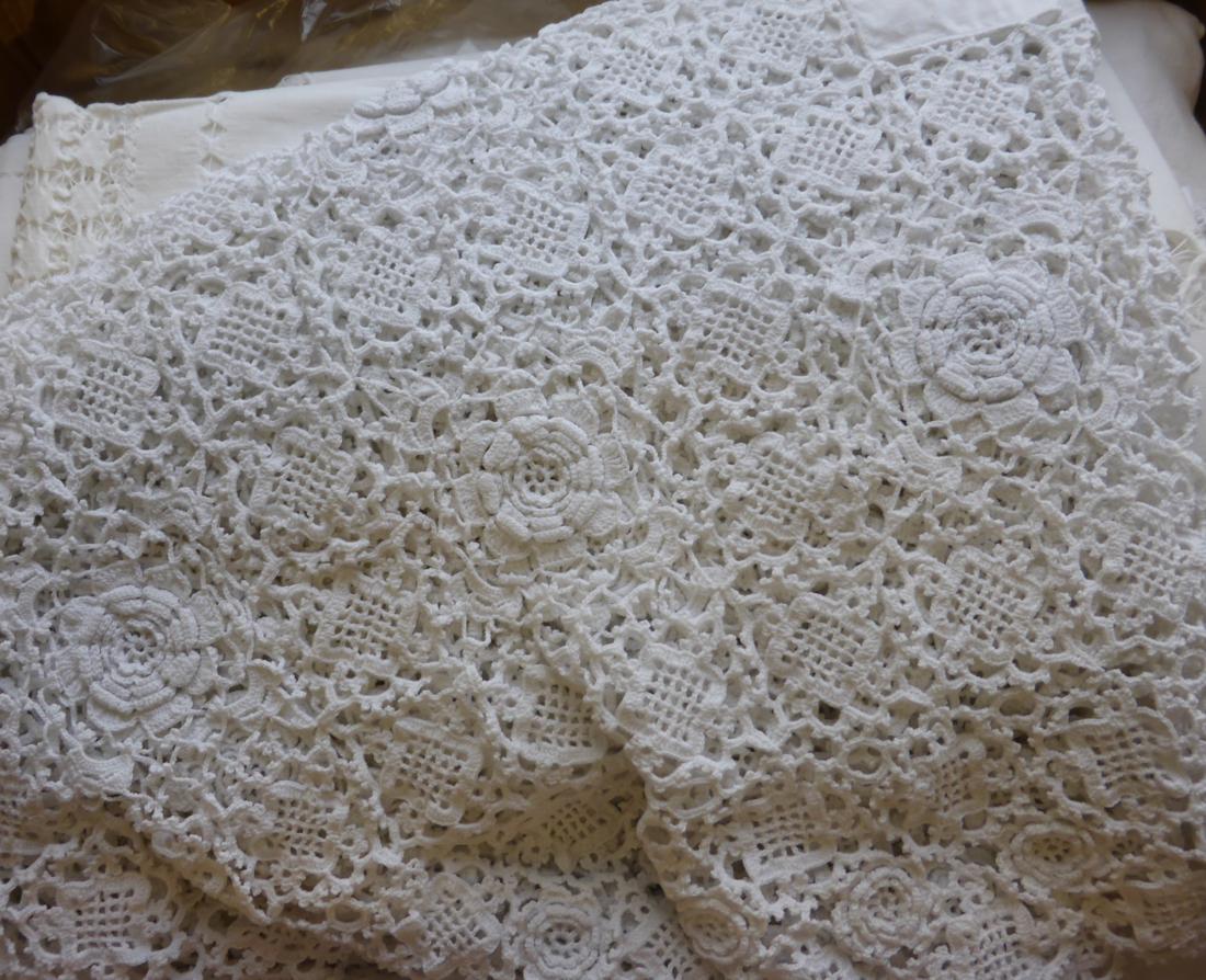 Assorted White Linen Sheets, cloths, embroidered and crochet textiles etc (two boxes) - Image 3 of 3