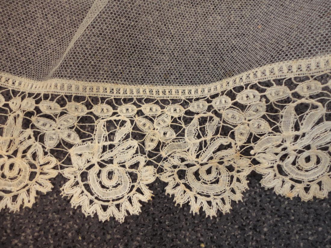 Honiton Lace Trimmed Veil, 110cm by 195cm, bonnet veil,  collars, cuffs, and trimmed handkerchiefs - Image 3 of 10