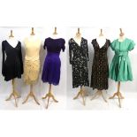 Assorted Modern Costume including a Biba navy blue satin type long sleeve dress (size 38); Yves