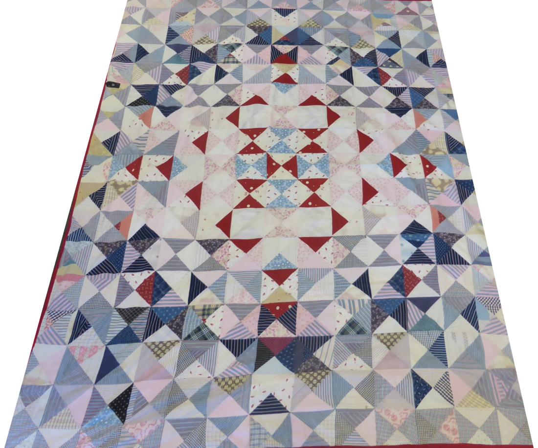 Pair of Patchwork Quilts, signed on one edge 'Fanny Patty' dated '1909', within a red trim, 130cm by - Image 4 of 6