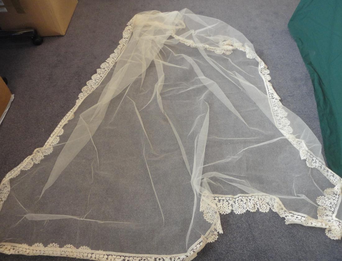 Honiton Lace Trimmed Veil, 110cm by 195cm, bonnet veil,  collars, cuffs, and trimmed handkerchiefs - Image 2 of 10