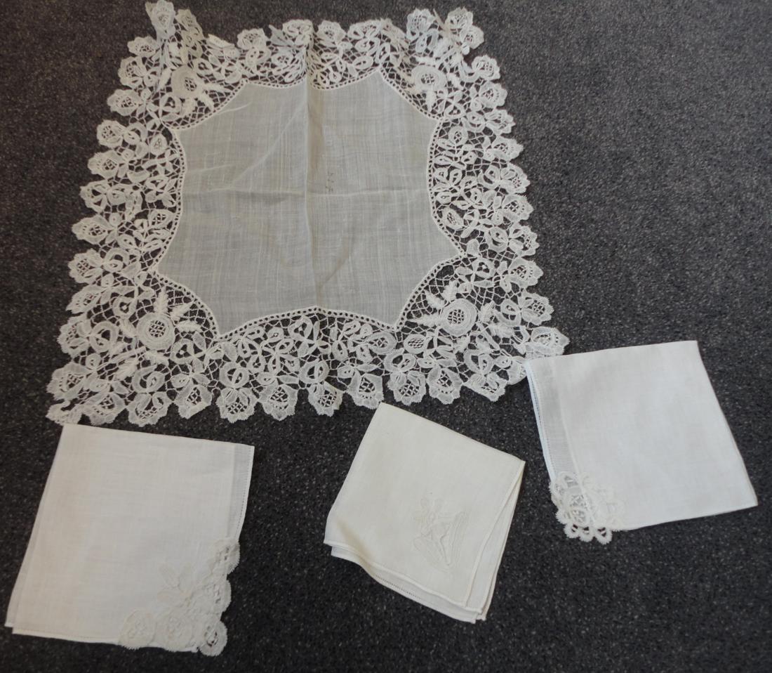 Honiton Lace Trimmed Veil, 110cm by 195cm, bonnet veil,  collars, cuffs, and trimmed handkerchiefs - Image 9 of 10