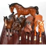 Beswick Horses comprising: 'Hackney', model No. 1361, brown gloss; 'Horse' (Head Tucked, Leg Up),