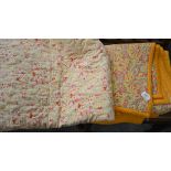 Yellow cotton and floral paisley quilt with central lozenge, 175cm x 220cm; floral quilt with