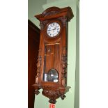 A quarter striking Vienna type wall clock, circa 1890, enamel dial with Roman numerals, triple