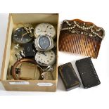 A silver pocket watch, military pocket watch case stamped with broad arrow 'GSTP', a silver vesta,