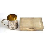 A silver Christening mug London 1881, together with a silver cigarette box