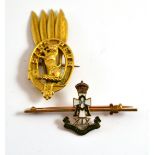 A gold and enamel brooch for the Green Howards and another 'Sans Peur', both stamped 9ct