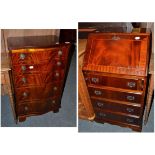A reproduction mahogany five drawer chest and a reproduction mahogany bureau